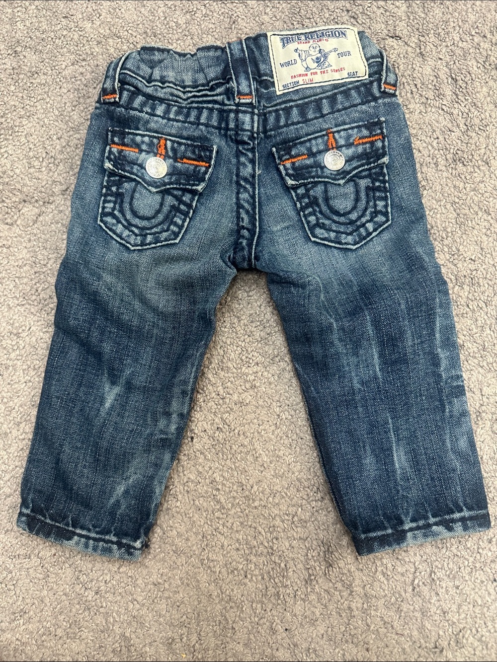 True Religion Kids Dark Blue Denim Jeans with Orange Stitching
